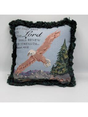 Vtg Decorative Bible Verse Throw Pillow With Eagle & Isaiah 40:31
